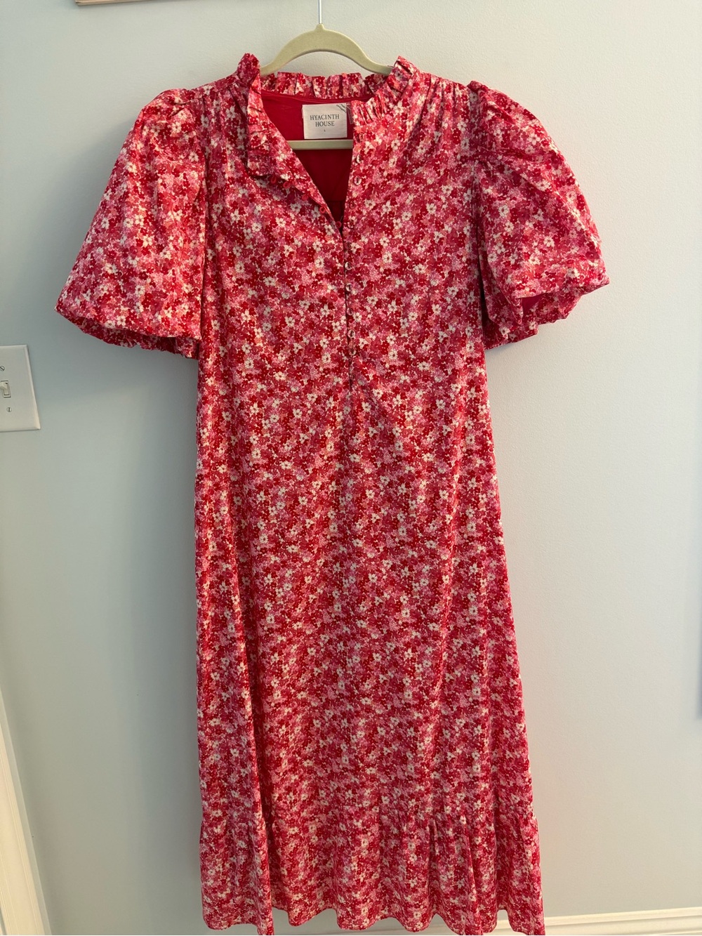 Red Floral Maxi Dress with Puff Sleeves - Innocent Heart